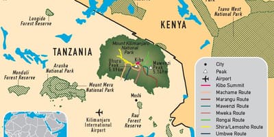Kort af tansaníu kilimanjaro